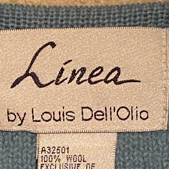 LINEA by LOUIS DELL'OLIO Teal 100% Wool Embroidered Cardigan Sweater Size L - Picture 6 of 8